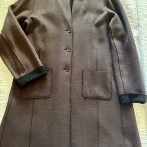 Brown Wool Coat with Black Trim